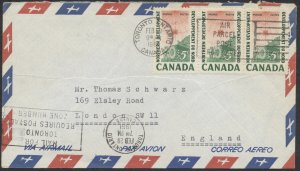 1961 Airmail Cover, Toronto to England, Two Slogans, #391 Northern Development
