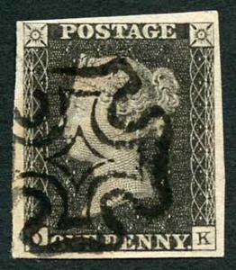 Penny Black (OK) Plate 8 SUPERB Four Margins