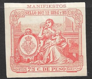 CUBA 1894-95 75c Port and Customs MANIFESTS Revenue CJ2 MH