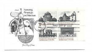 1928-31 Architecture 1981 Artmaster, plate block, FDC