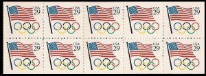 US 2528a US Old Glory Olympic Rings 29c pane 10 MNH 1991