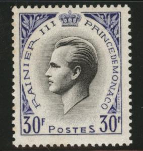 MONACO Scott 339 MH* 1955 30fr stamp CV$14 perf tips toned