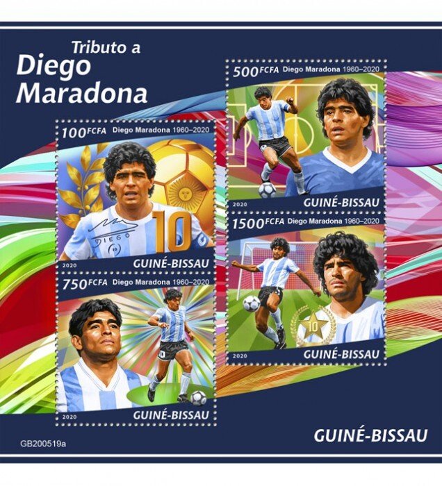 GUINEA BISSAU - 2020 - Diego Maradona - Perf 4v Sheet - Mint Never Hinged