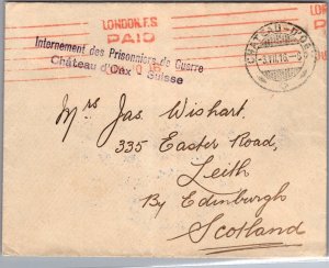 1916 Chateau d Oax Switzerland Internment Camp WW1 Cover to Edinburgh Scotland