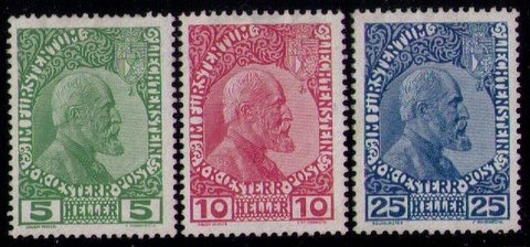 MLH LIECHTENSTEIN Sc 1-3 (1912) Very Fine Set