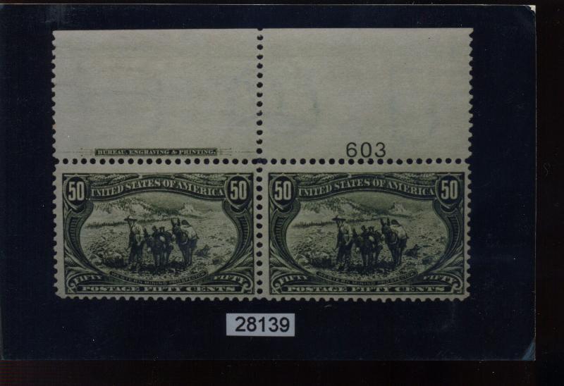 Scott #291 Trans-Mississip​​​​pi Top Plate # Pair w/PSE Cert (Stock 291-61)