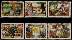 Liberia #309-12, C63-64 ~ Cplt Set of 6 ~ Perf 12.5 ~ Unused, HM, 2c LGD (1949)