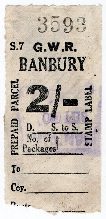 (I.B) Great Western Railway : Prepaid Parcel 2/- (Banbury) 