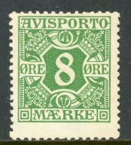 Denmark 1915 Overprint 8o Green Perf 14x14½ Scott #P14 Mint B297