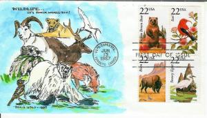 Doris Gold Handpainted Wildlife FDC Block #3 Egret Bison Iiwi Bird Alaskan Bear