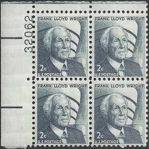 # 1280 MINT NEVER HINGED ( MNH )Plate Block FRANK LLOYD WRIGHT