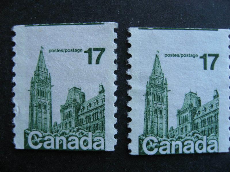 Canada Sc 806 17c parliament coil 2 MNG shifted design, cut error, worth a look!