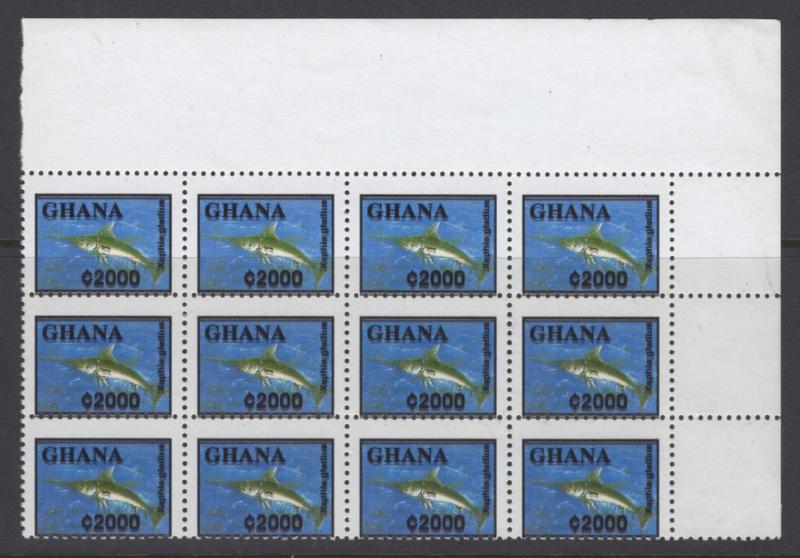 GHANA SG2160a 2005 2000c SWORDFISH TYPE II BLACK PRINTED DOUBLE MNH BLK OF 12