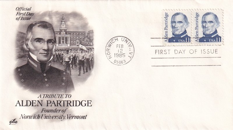 1985, Honoring Alden Partridge, Art Craft, FDC (E12293)