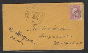 US 1864 CIVIL WAR PERIOD COVER PHILADELPHIA TO LONGMADOW, MASS