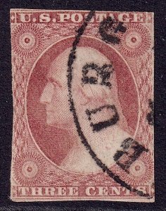 US Scott 11, 1857 Washington, 3c claret, USED *Nice CDS*.