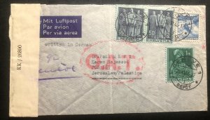 1945 Geneva Switzerland Censored Airmail OAT Cover To Jerusalem Palestine