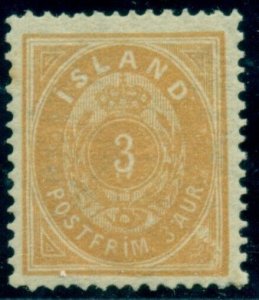 ICELAND #15 (8) 3aur orange, og, NH, VF, Facit $180.00