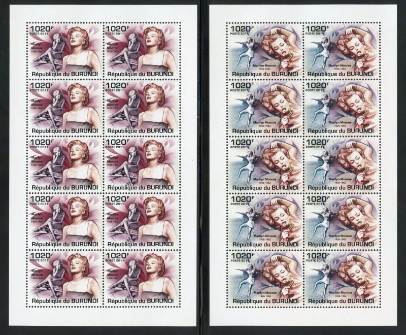 Burundi  956-59 MNH, Marilyn Monroe Sheetlets from 2011.