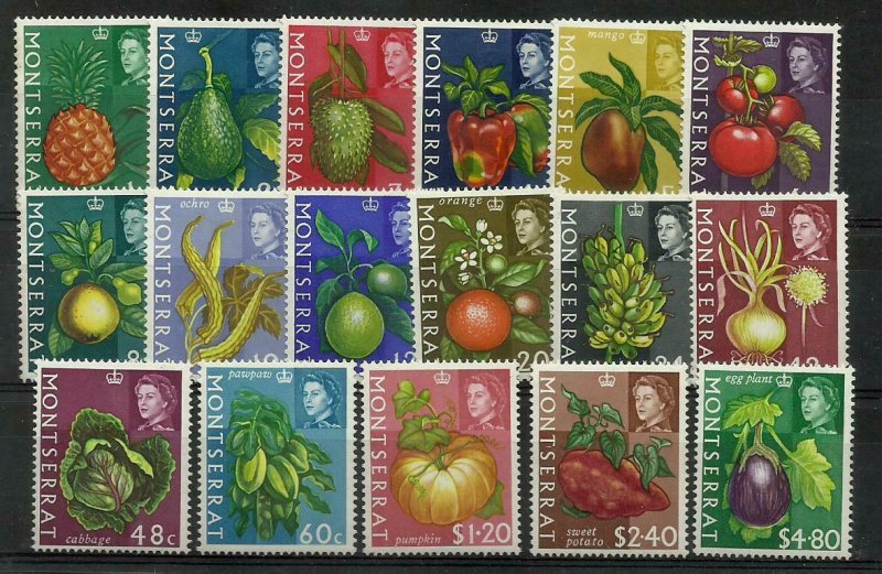 MONTSERRAT 1965 Fruit & Plants Set of 17, Sg 160/176 Lightly M/Mint. {Box 5-16} 