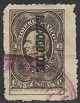 MEXICO REVENUES 1885-86 1c DOCUMENTARY MEXICO DF Control WOVE Paper Used DO107