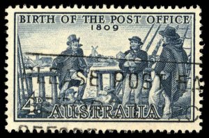 AUSTRALIA Sc 332 USED - 1959 4p -  Birth of Post Office - Postmaster I. Nichols