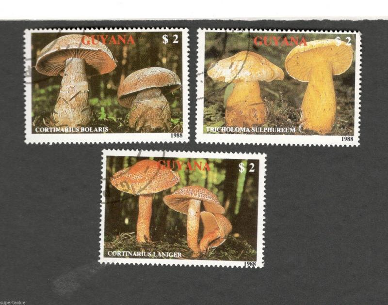 1988 Guyana SCOTT #2010a-c MUSHROOMS  $2 Θ used stamps