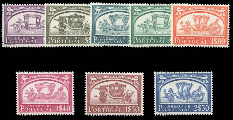 Portugal #739-746 Cat$23.30, 1952 National Museum of Coaches, complete set, n...