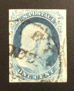 1852 Scott #9, VF-XF, recut once at top, once at bottom, right margin copy