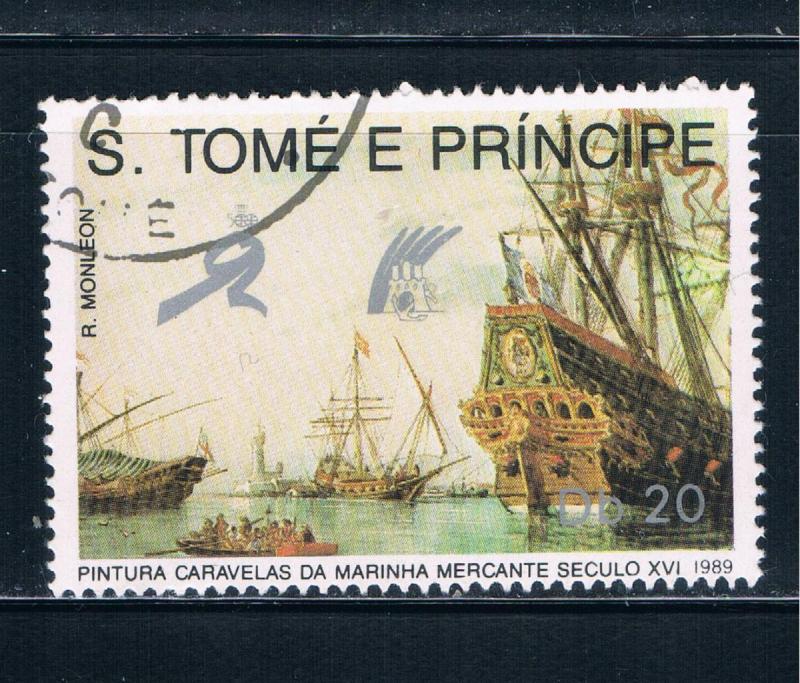 Saint Thomas and Prince Islands 892 Used Merchant Ships in harbor ul (GI0348)