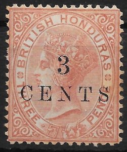 BRITISH HONDURAS SG26 1888 3c ON 3d CHESTNUT MTD MINT