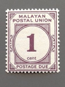 Malaya Malayan Postal Union #J13 F-VF MH. Scott $ 5.00