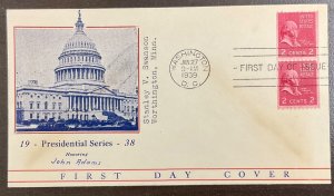 850 Unknown cachet John Adams  Coils, Presidential Series FDC 1939