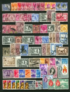 Malaya States, Singapore 1922-1959 1c-$5.00 Assorted States Mint & Used 73 items