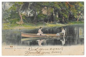 Boating on the Passaic River, New Jersey, Undivided Back Postcard Mailed 1906