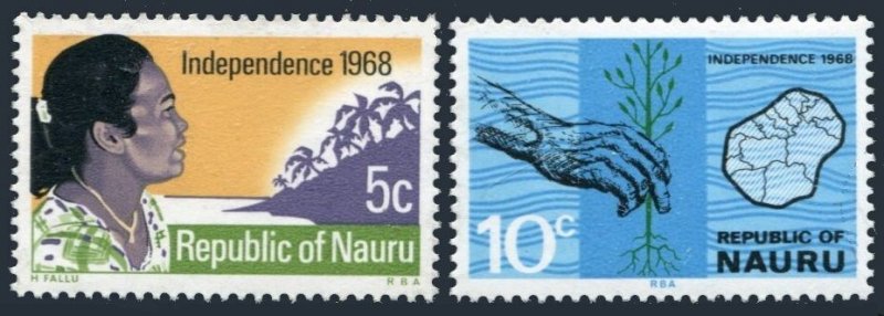 Nauru 86-87 two sets, MNH. Michel 83-84. Independence of Nauru, 1968. Map.