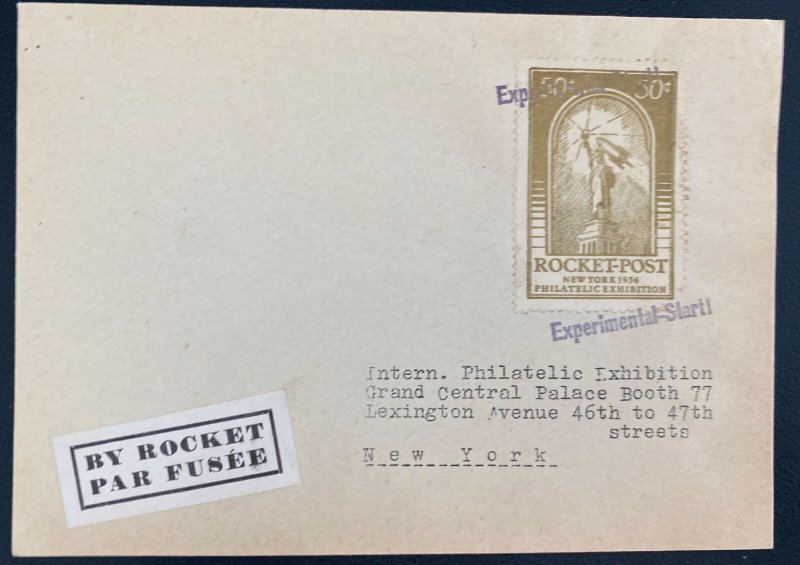 1936 New York USA First Rocket Mail Flight Airmail Cover Philatelic Exhibition