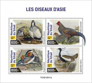 Chad - 2021 Birds of Asia, Snowcock, Mandarin Duck - 4 Stamp Sheet - TCH210511a