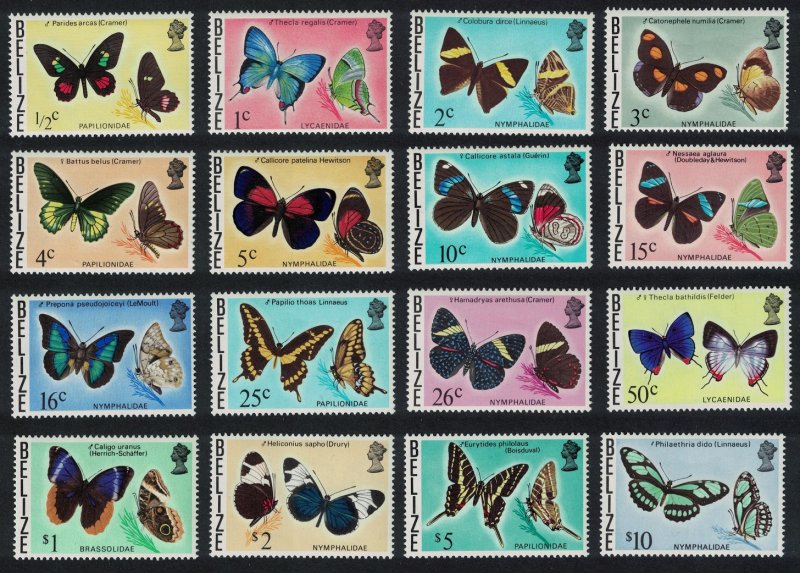 Belize Butterflies 16v COMPLETE 1974 MNH SG#380-395 CV£80.-