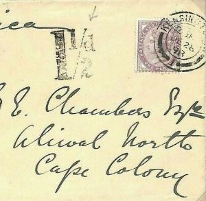 GB FAILED EARLY EMPIRE RATE Dec 1898 Cover South Africa COGH Charged *1½d* AF200