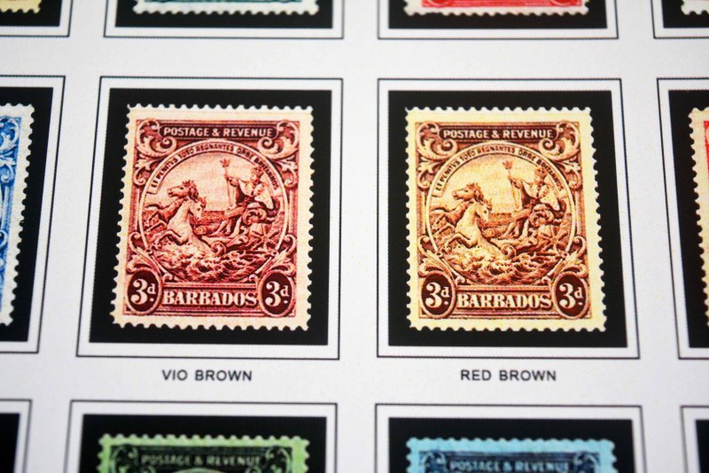 COLOR PRINTED BARBADOS 1852-1966 STAMP ALBUM PAGES (30 illus. pages)