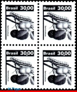 1669 BRAZIL 1982 ECONOMIC RESOURCES, SERICULTURE, PLANTS, INSECTS, 613 BLOCK MNH