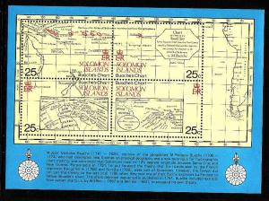 Solomon Is.-Sc#443-unused NH sheet-Maurelle`s Map-1981-