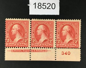 MOMEN: US STAMPS # 267 MINT OG H PLATE STRIP OF 3 LOT #18520