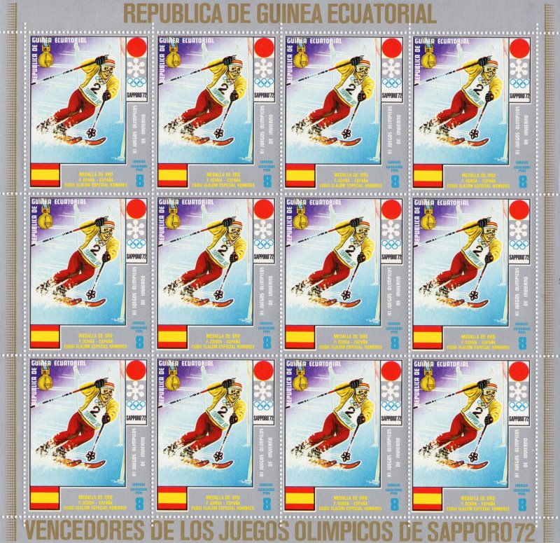 Equatorial Guinea 1972 Mi#66/72 SAPPORO OLYMPIC WINNERS 7 MINI-SHEETLETS MNH