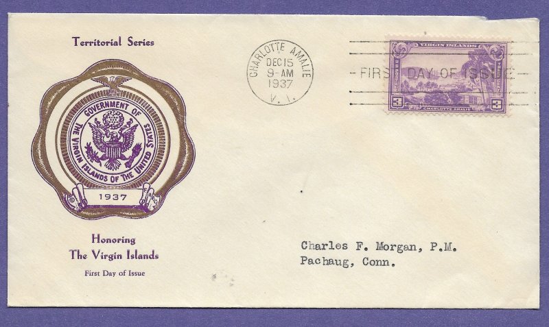 802  VIRGIN ISLANDS 3c 1937, F.R. RICE FIRST DAY COVER, A...