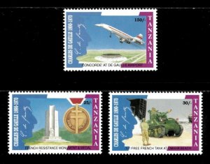 Tanzania 1992 - Charles de Gaulle, Concorde - Set of 3 Stamps Scott 848-50 - MNH