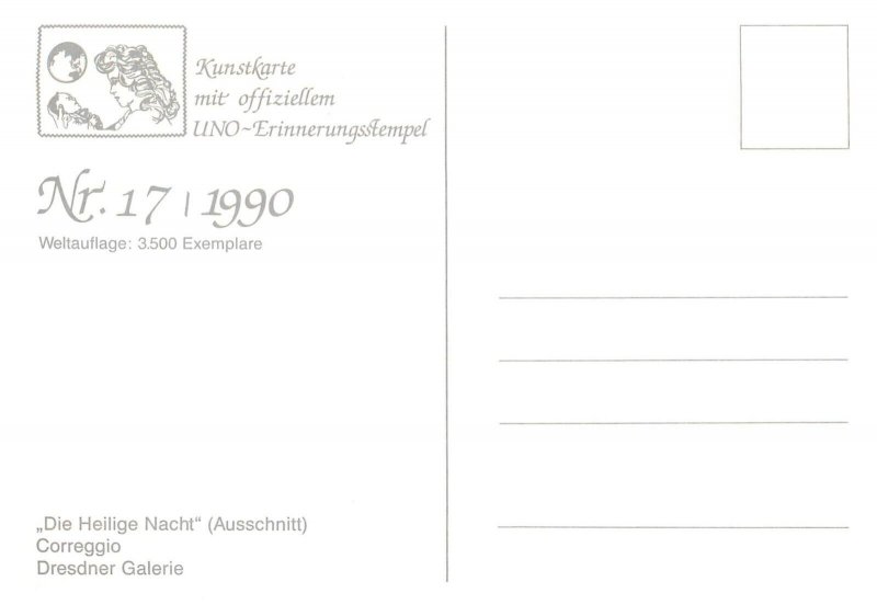 E0012 Maximum card United Nations 1990 fine art paintings Correggio