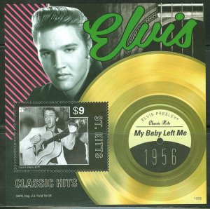 ST. KITTS 2013 ELVIS PRESLEY MY BABY LEFT ME  CLASSIC HITS SOUVENIR SHEET