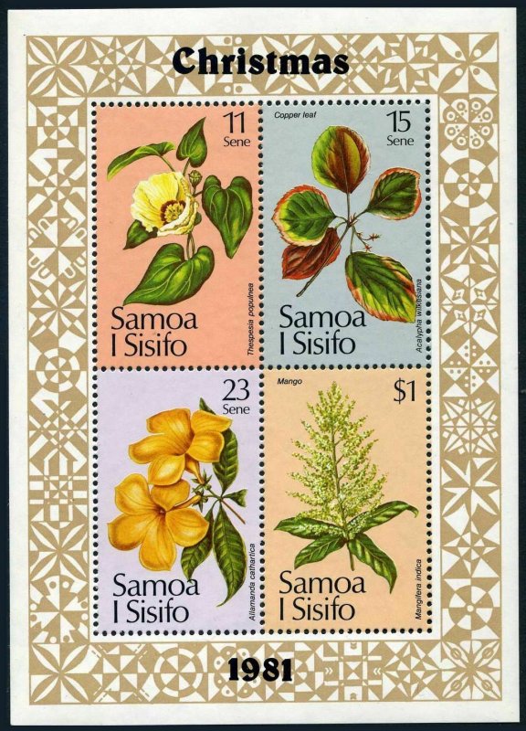 Samoa 565a sheet,MNH.Michel Bl.26. Christmas 1981,Flowers.Blossoms Milo,Mango.